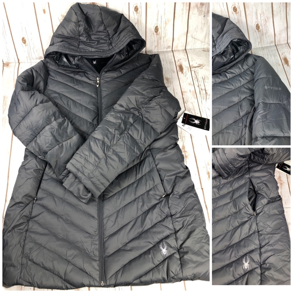 Nwt Spyder Boundless Long Jacket Puffer Polar Gray - Picture 5 of 7